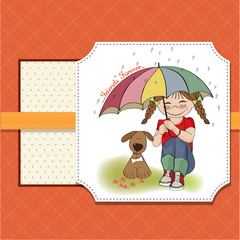 young pretty girl and her dog, friendship card