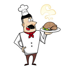Cartoon Chef with Roast Turkey