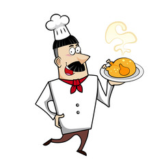 Cartoon Chef with Roast Chicken