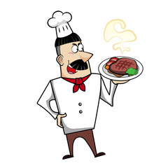 Cartoon Chef with Steak Dinner