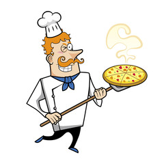 Cartoon Chef with Pizza