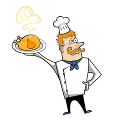 Cartoon Chef with Roast Chicken