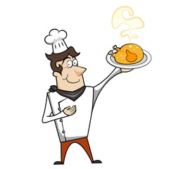 Cartoon Chef with Roast Chicken