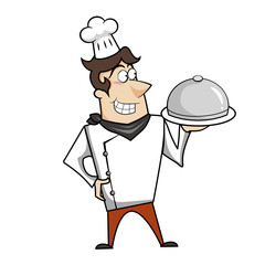 Cartoon Chef with Serving Tray