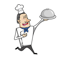 Cartoon Chef with Serving Tray