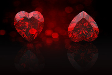 Heart shape gemstone. Collections of jewelry gems on black