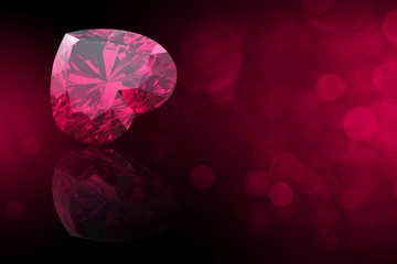 Heart shape gemstone. Collections of jewelry gems on black. Ruby