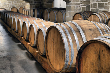 Casks in wine cellar