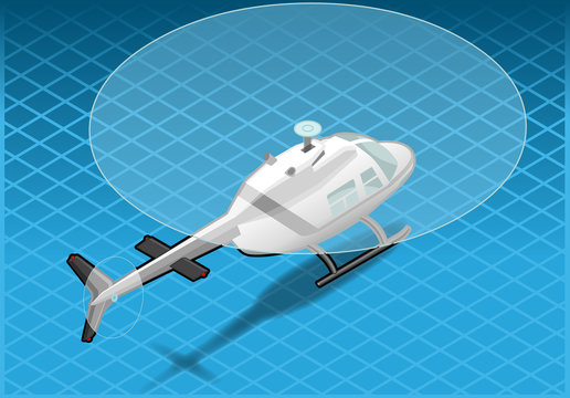 isometric white helicopter in flight in rear viwe