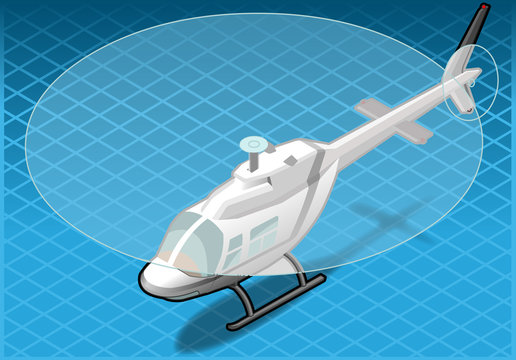 isometric white helicopter in flight in front view