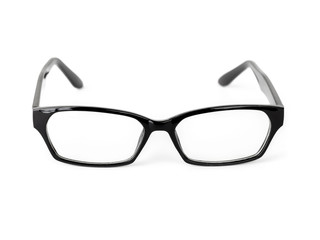 Classical black glasses isolated on white background