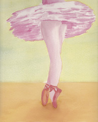 hand painted watercolor of a ballerina on point
