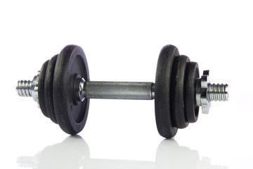 Black dumbbell isolated on a white background.