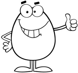 Outlined Smiling Easter Egg Cartoon Character Showing Thumbs Up