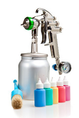 New metal brilliant Spray gun and small bottles with color