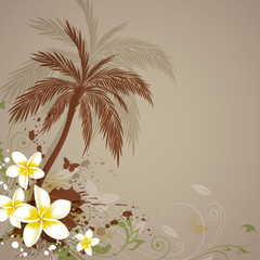 Fototapeta na wymiar Background with flowers and palm