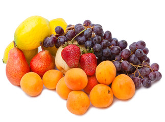 Still life of grape, lemons, pears, strawberry