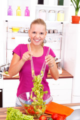 Girl making salad