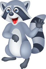 Obraz premium Cute raccoon cartoon waving hand