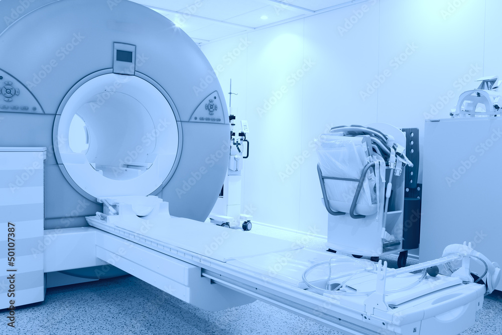 Wall mural room with mri machine