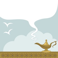 May All Your Wishes Come True. Magic lamp and space for text