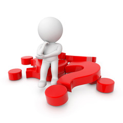 3d human thinking on pile of question marks