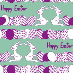 Seamless pattern with easter rabbit and eggs