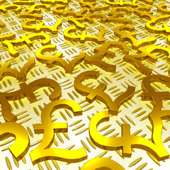 Pound Symbols Over The Floor Shows British Savings
