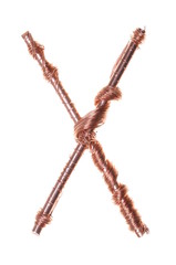 Twisted copper wire in the shape of the letter X