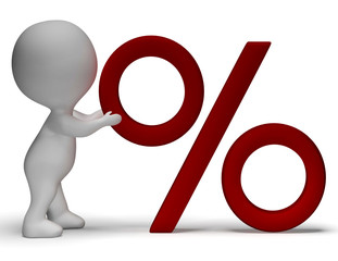 Percent Sign With 3d Man Showing Percentage Or Reductions
