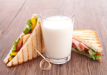 glass of milk and sandwich
