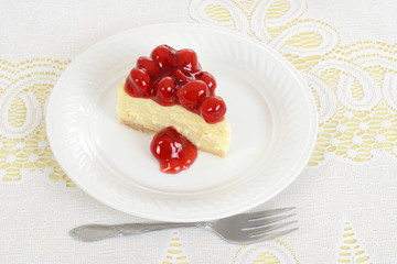 Top view slice of cherry cheesecake