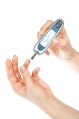 Diabetes patient measuring glucose level blood test