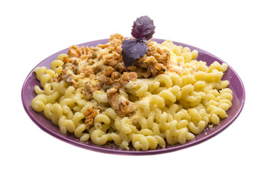 Pasta with salmon, cheese and basil