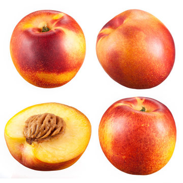 collection of nectarines with a half isolated on white backgroun