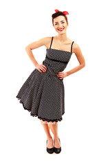 Woman in Pin-up style on white background smiling