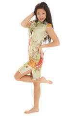 Asian woman stand one leg