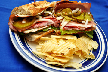 Meaty Sandwich Over Blue