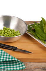 Peas on kitchen table