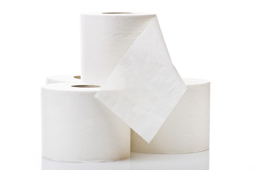 Rolls of toilet paper close up on white