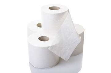 Rolls of toilet paper close up on white