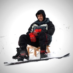 Fototapeta na wymiar pierwszy raz na snowboardzie