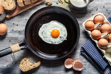 Breakfast and preparing for frying eggs