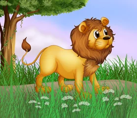 Papier peint adhésif Zoo Un gros lion sur la route