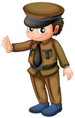 A policeman in a brown uniform