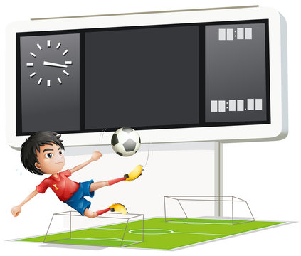 soccer player kicking ball near scoreboard clip art preview
