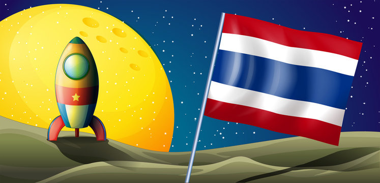 An airship at the back of the flag of Thailand