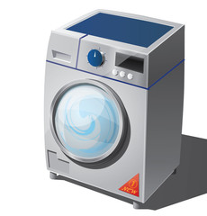 Washing machine with glossy red sticker