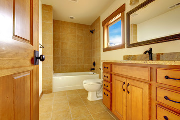 Fototapeta na wymiar New modern beautiful bathroom in luxury home interior.