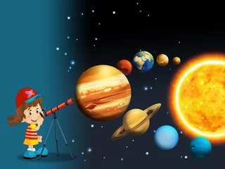 Afwasbaar Fotobehang Kosmos Het zonnestelsel - melkweg - astronomie voor kinderen